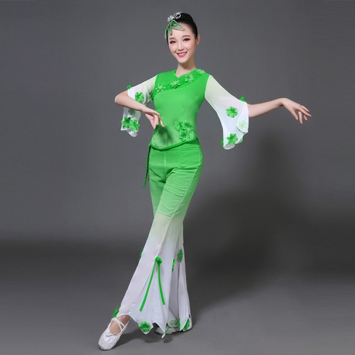 Women's chinese folk dance dresses stage performance umbrella fan dance yangko fan umbrella square dance skirts tops and pants
